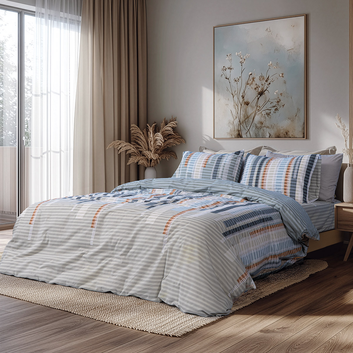 12571 Beauty Home Σετ σεντόνια μονά Moments Art 12571 170x260 Λαδί,Σιέλ - Image 1