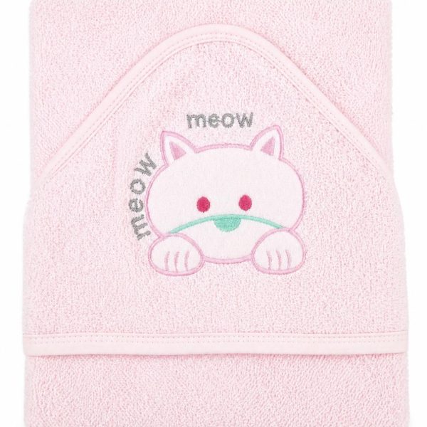 Βρεφική Κάπα Με Κουκούλα 75x75 Cosmin Baby Pink Cat