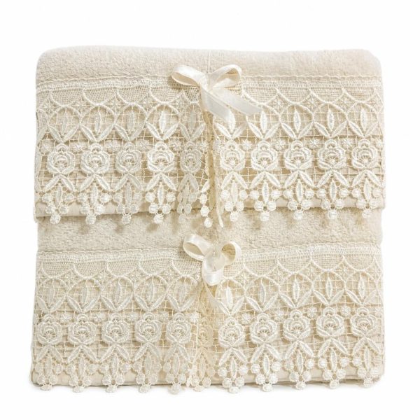 Σετ Πετσέτες 2 Τεμαχίων Cosmin Lace Ecrou Rose