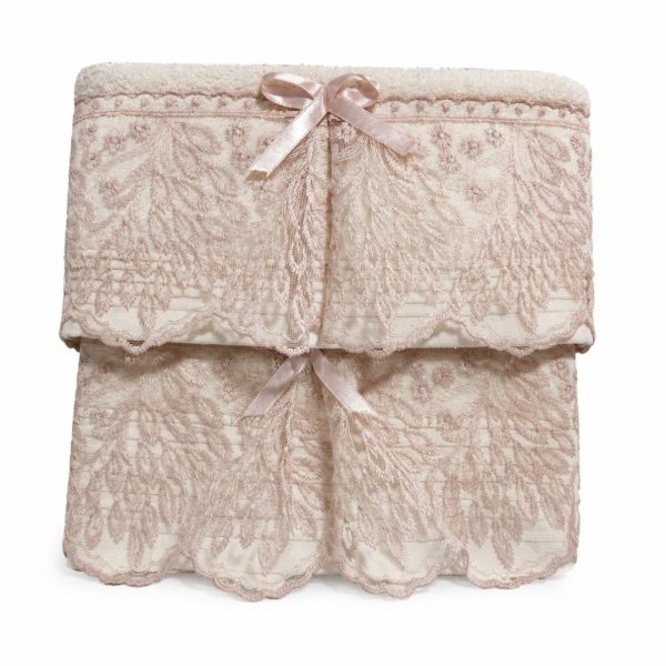 Σετ Πετσέτες 2 Τεμαχίων Cosmin Lace White+Pink