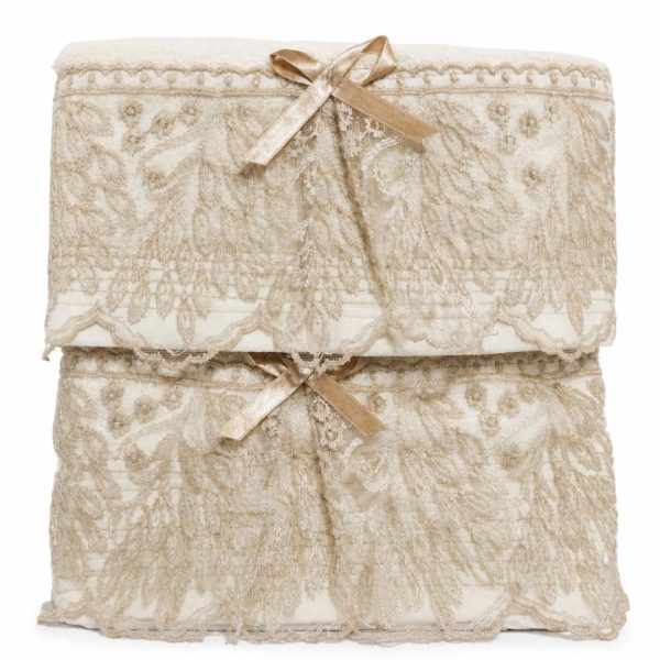 Σετ Πετσέτες 2 Τεμαχίων Cosmin Lace White+Beige
