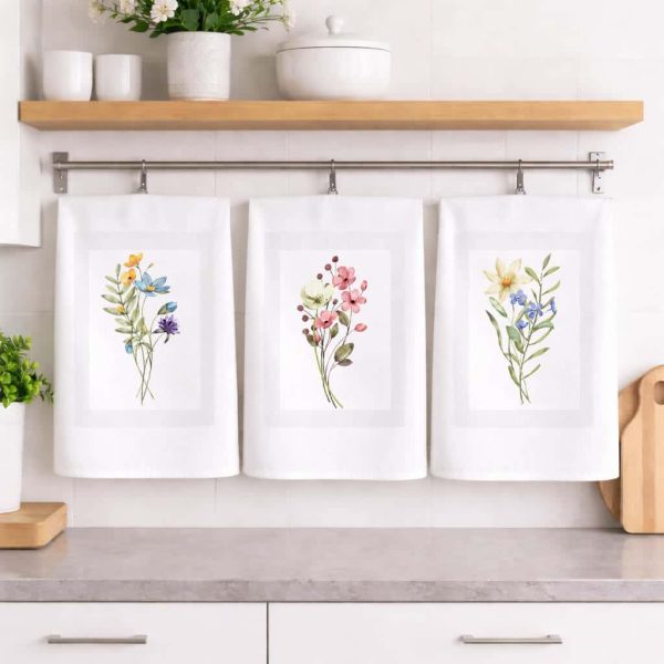 Ποτηρόπανα Κουζίνας 53x53 Flowers Σετ 3τμχ Astron Italy