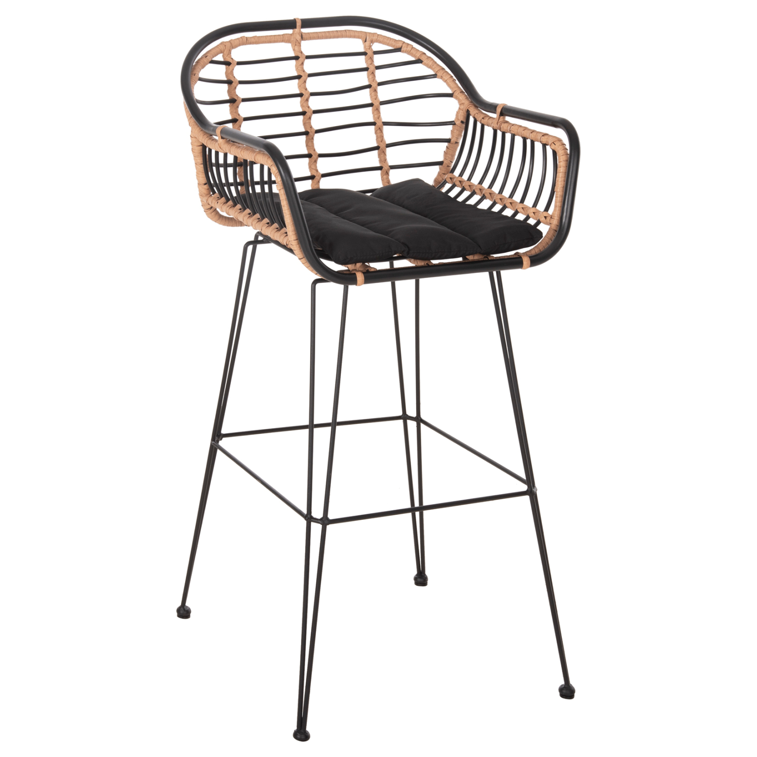 skampo-mpar-fb9569011-metallomaxilari-ma ΣΚΑΜΠΟ ΜΠΑΡ ALLEGRA HM5690.11 ΜΕΤΑΛΛΟ&ΜΑΞΙΛΑΡΙ ΜΑΥΡΟ-WICKER ΜΠΕΖ 55x54x108Υεκ. - Image 1