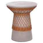 ΒΟΗΘΗΤΙΚΟ ΤΡΑΠΕΖΙ ΣΤΡΟΓΓΥΛΟ DELIA HM18167.03 FIBER CEMENT ΓΚΡΙ & RATTAN Φ40x45Υεκ