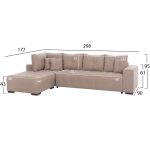 ΓΩΝΙΑΚΟΣ ΚΑΝΑΠΕΣ-ΚΡΕΒΑΤΙ ΜΕ ΑΠΟΘ.ΧΩΡΟ TRENDSTON HM3302.03L ΜΠΕΖ ΥΦΑΣΜΑ 298x177x95Υεκ - Image 2