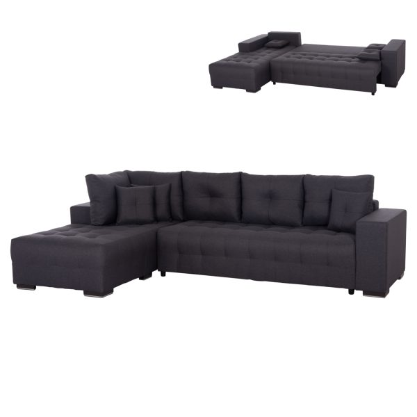ΓΩΝΙΑΚΟΣ ΚΑΝΑΠΕΣ-ΚΡΕΒΑΤΙ ΜΕ ΑΠΟΘ.ΧΩΡΟ TRENDSTON HM3302.01L ΓΚΡΙ ΥΦΑΣΜΑ 298x177x95Υεκ