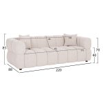 ΚΑΝΑΠΕΣ 3-ΘΕΣΙΟΣ NORIKA HM3331.02 ΕΚΡΟΥ ΥΦΑΣΜΑ 220x88x85Υεκ. - Image 2