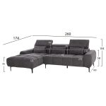 ΚΑΝΑΠΕΣ ΑΡΙΣΤΕΡΗ ΓΩΝΙΑ DIVYA HM3267.12L ΓΚΡΙ ΥΦΑΣΜΑ 260x100-174x104Υεκ. - Image 2