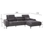 ΚΑΝΑΠΕΣ ΔΕΞΙΑ ΓΩΝΙΑ DIVYA HM3267.12R ΓΚΡΙ ΥΦΑΣΜΑ 260x100-174x104Υεκ. - Image 2