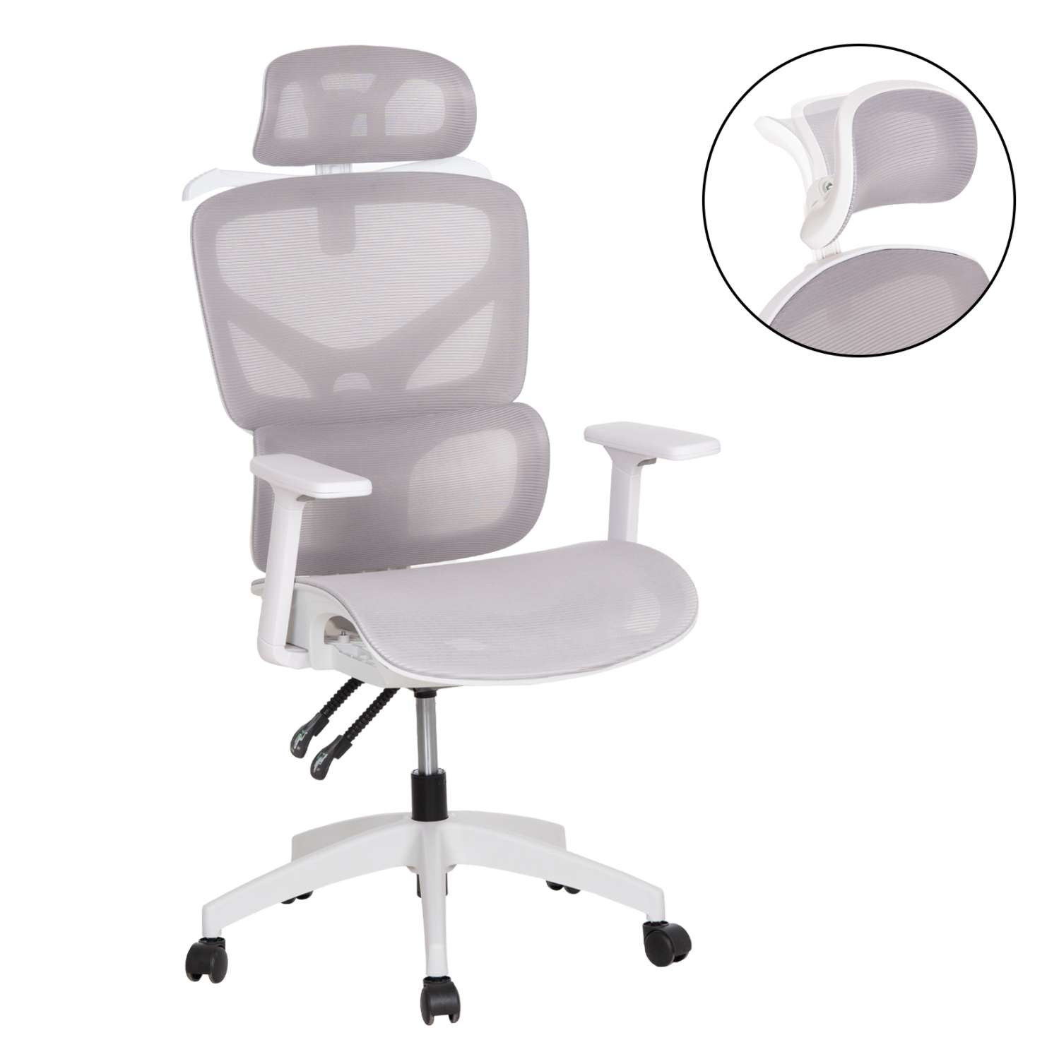karekla-grafeioy-fb9122702-leyko-pp-anoi ΚΑΡΕΚΛΑ ΓΡΑΦΕΙΟΥ APEX HM1227.02 ΛΕΥΚΟ PP--ΑΝΟΙΧΤΟ ΓΚΡΙ MESH 70x66x113-130Υεκ - Image 1