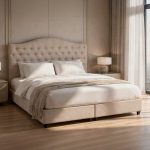 ΚΡΕΒΑΤΙ ΔΙΠΛΟ MALENA HM638.32 ΜΠΕΖ ΥΦΑΣΜΑ- ΓΙΑ ΣΤΡΩΜΑ 150x200εκ. - Image 2
