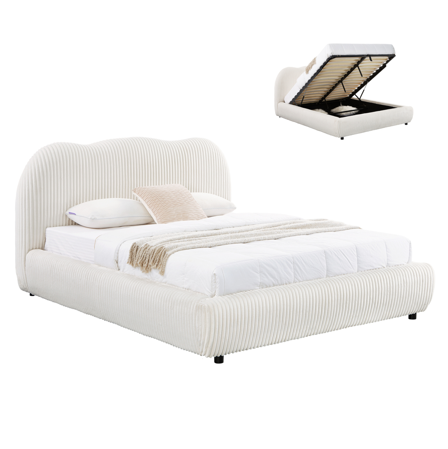 krebati-diplo-me-apothchoro-fb972903-mpe ΚΡΕΒΑΤΙ ΜΕ ΑΠΟΘ.ΧΩΡΟ KALLY HM729.03 ΜΠΕΖ FAUX FUR ΥΦΑΣΜΑ--ΓΙΑ ΣΤΡΩΜΑ 160x200εκ - Image 1