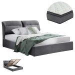ΚΡΕΒΑΤΙ ΔΙΠΛΟ & ΣΤΡΩΜΑ KENDRA HM10720.01 ΓΚΡΙ ΒΕΛΟΥΔΟ ΜΕ ΑΠΟΘ.ΧΩΡΟ--ΓΙΑ 160x200εκ