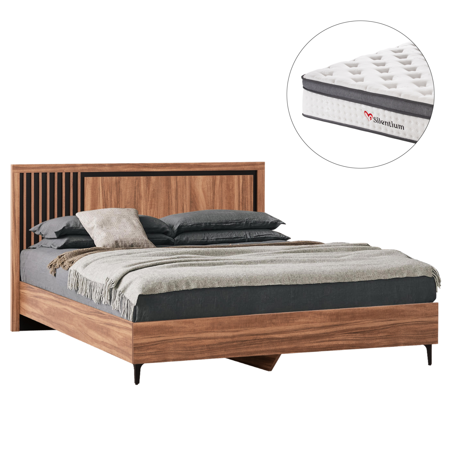 krebati-diplo-stroma-fb91080801-melamini ΚΡΕΒΑΤΙ ΔΙΠΛΟ & ΣΤΡΩΜΑ HARRY HM10808.01 ΜΕΛΑΜΙΝΗ ΦΥΣΙΚΟ ΞΥΛΟΥ-ΜΑΥΡΟ--ΓΙΑ 160x200εκ - Image 1