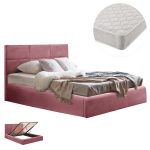 ΚΡΕΒΑΤΙ ΔΙΠΛΟ & ΣΤΡΩΜΑ BRILEY HM21272.02 ΣΑΠΙΟ ΜΗΛΟ ΒΕΛΟΥΔΟ ΜΕ ΑΠΟΘ.ΧΩΡΟ--ΓΙΑ 160x200εκ