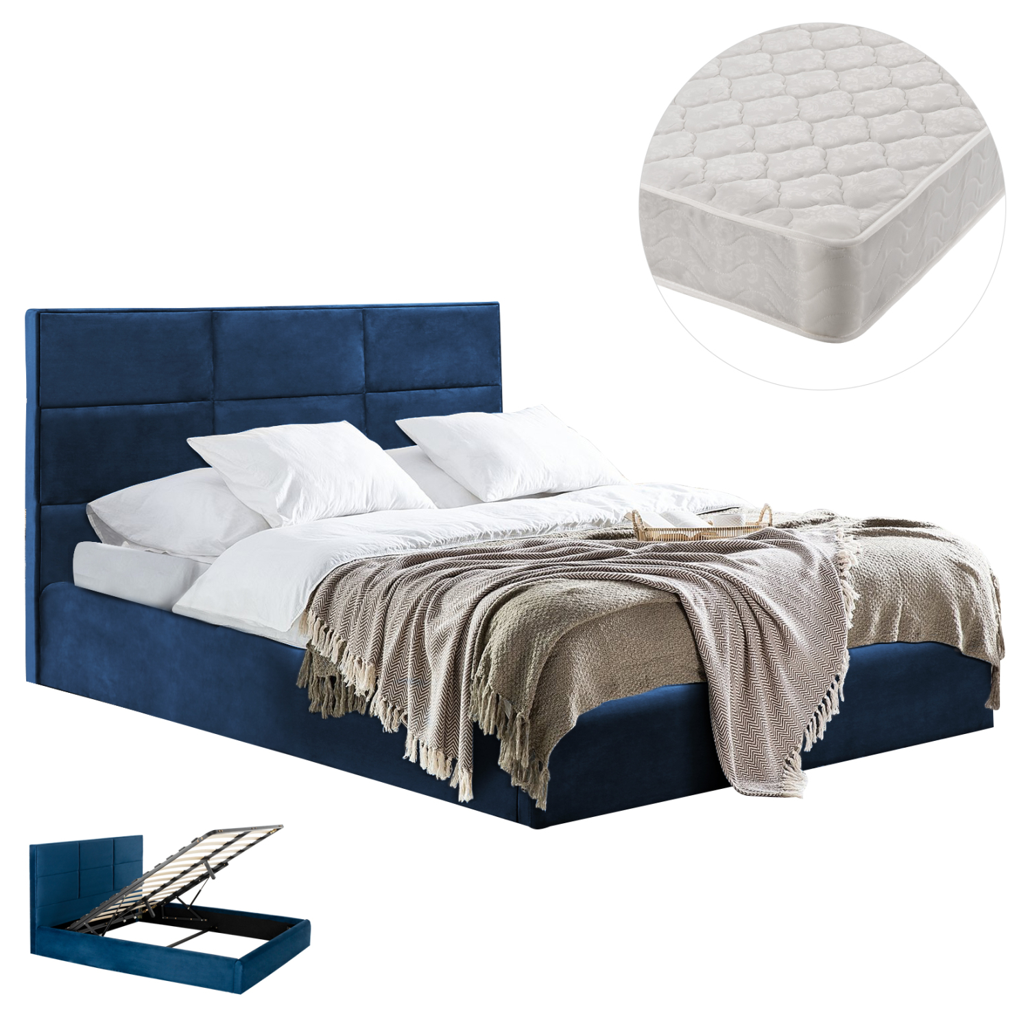 krebati-diplo-stroma-fb92127203-mple-bel ΚΡΕΒΑΤΙ ΔΙΠΛΟ & ΣΤΡΩΜΑ BRILEY HM21272.03 ΜΠΛΕ ΒΕΛΟΥΔΟ ΜΕ ΑΠΟΘ.ΧΩΡΟ--ΓΙΑ 160x200εκ - Image 1