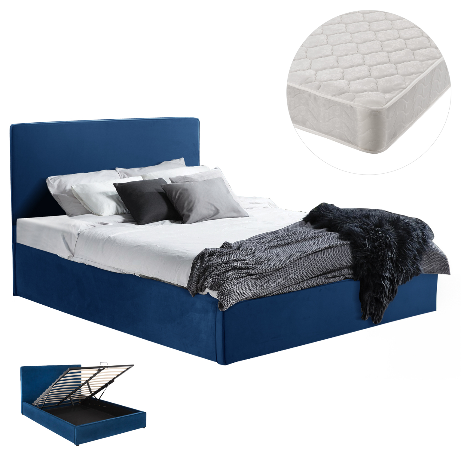 krebati-diplo-stroma-fb92127304-mple-bel ΚΡΕΒΑΤΙ ΔΙΠΛΟ & ΣΤΡΩΜΑ ALLIE HM21273.04 ΜΠΛΕ ΒΕΛΟΥΔΟ ΜΕ ΑΠΟΘ.ΧΩΡΟ--ΓΙΑ 160x200εκ - Image 1