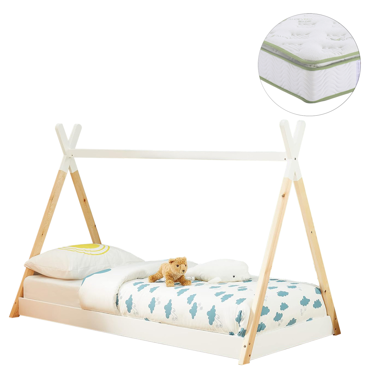 krebati-paidiko-me-stroma-fb921308-xylo- ΚΡΕΒΑΤΙ ΠΑΙΔΙΚΟ ΜΕ ΣΤΡΩΜΑ MUNK HM21308 ΞΥΛΟ ΠΕΥΚΟΥ ΦΥΣΙΚΟ-ΛΕΥΚΟ--ΣΤΡΩΜΑ 90x190εκ - Image 1