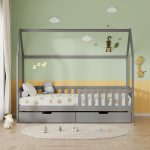 ΚΡΕΒΑΤΙ ΠΑΙΔΙΚΟ ΜΕ ΣΥΡΤΑΡΙΑ PHYLLIS HM724.05 τ.MONTESSORI ΓΚΡΙ 196x97x161Υεκ. - Image 4