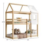 ΠΑΙΔΙΚΗ ΚΟΥΚΕΤΑ ΣΠΙΤΑΚΙ τ.MONTESSORI HOOD HM705.01 ΞΥΛΟ ΠΕΥΚΟΥ ΣΕ ΦΥΣΙΚΟ-ΣΤΡΩΜΑΤΑ 190x90εκ - Image 3