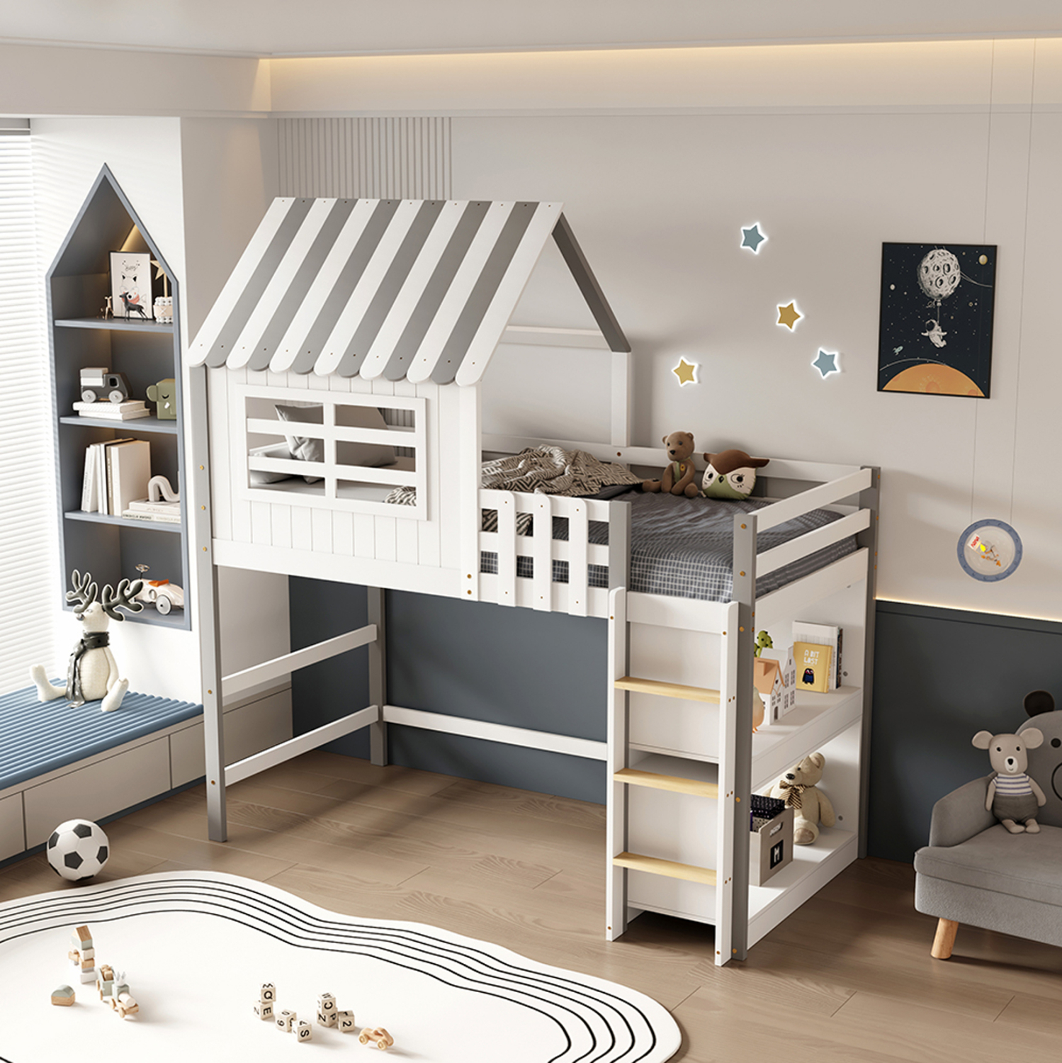 paidiko-krebati-tmontessori-me-plaina-ra ΠΑΙΔΙΚΟ ΚΡΕΒΑΤΙ τ.MONTESSORI ΜΕ ΠΛΑΙΝΑ ΡΑΦΙΑ HOMI HM712 ΞΥΛΟ ΠΕΥΚΟΥ ΛΕΥΚΟ-ΓΚΡΙ-ΣΤΡΩΜΑ 90x190εκ - Image 1