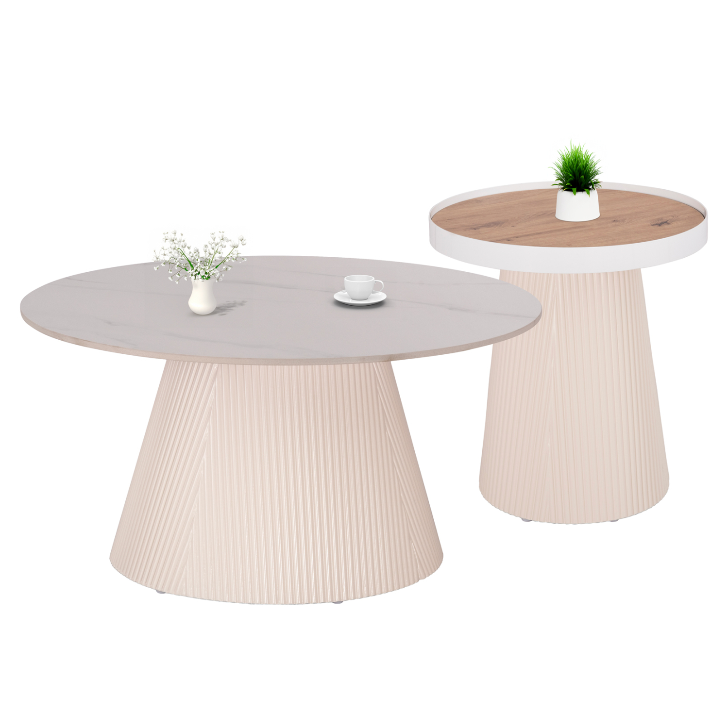 set-2tmch-trapezia-salonioy-fb921082-mdf ΣΕΤ 2ΤΜΧ ΤΡΑΠΕΖΙΑ ΣΑΛΟΝΙΟΥ DUNCAN HM21082 MDF ΚΡΕΜ ΚΑΙ ΚΕΡΑΜΙΚΟ TOP Φ80εκ & Φ45εκ - Image 1