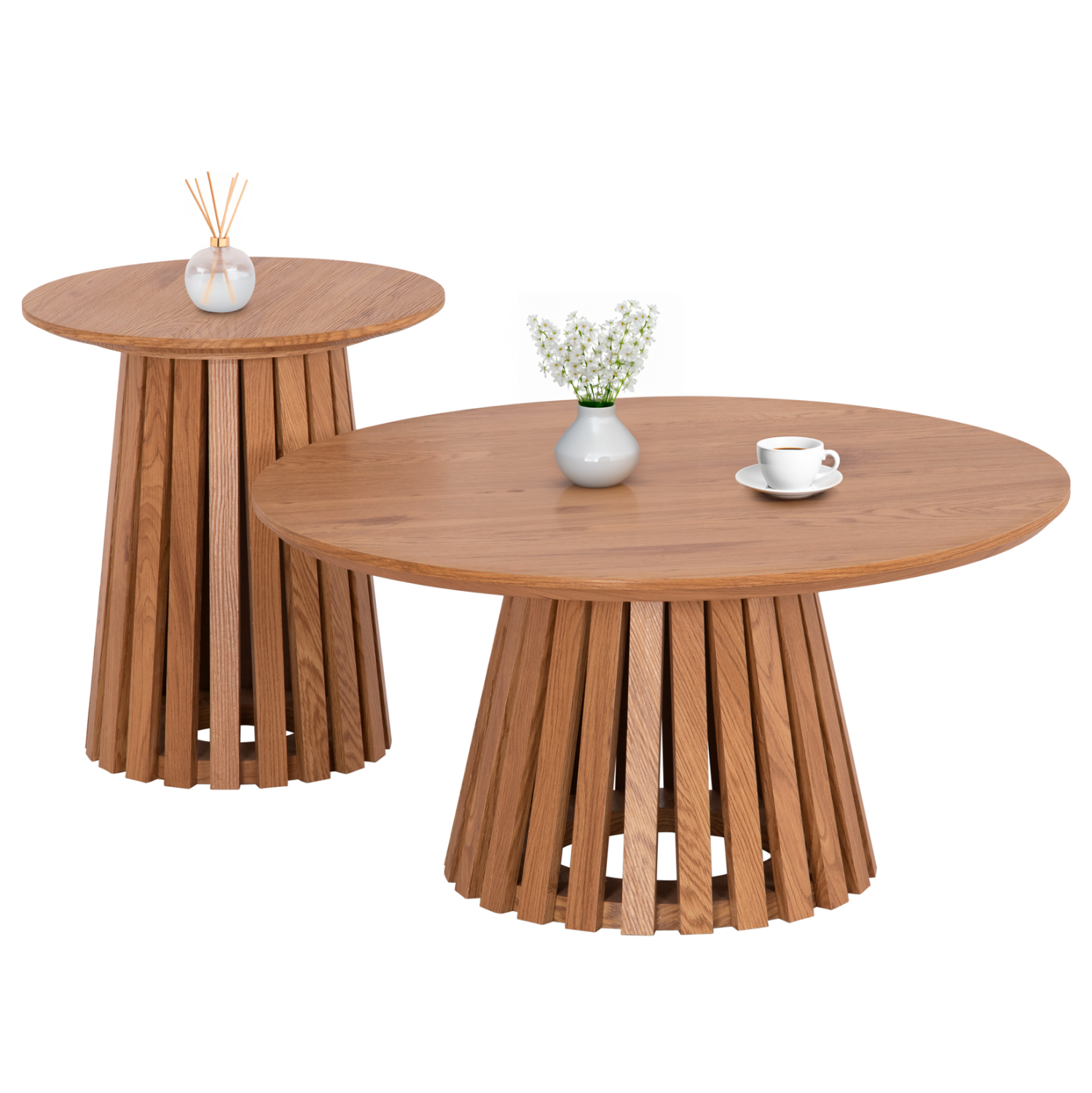 set-2tmch-trapezia-salonioy-fb921083-mdf ΣΕΤ 2ΤΜΧ ΤΡΑΠΕΖΙΑ ΣΑΛΟΝΙΟΥ TALBERT HM21083 MDF ΦΥΣΙΚΟ ΞΥΛΟΥ Φ80εκ & Φ45εκ - Image 1