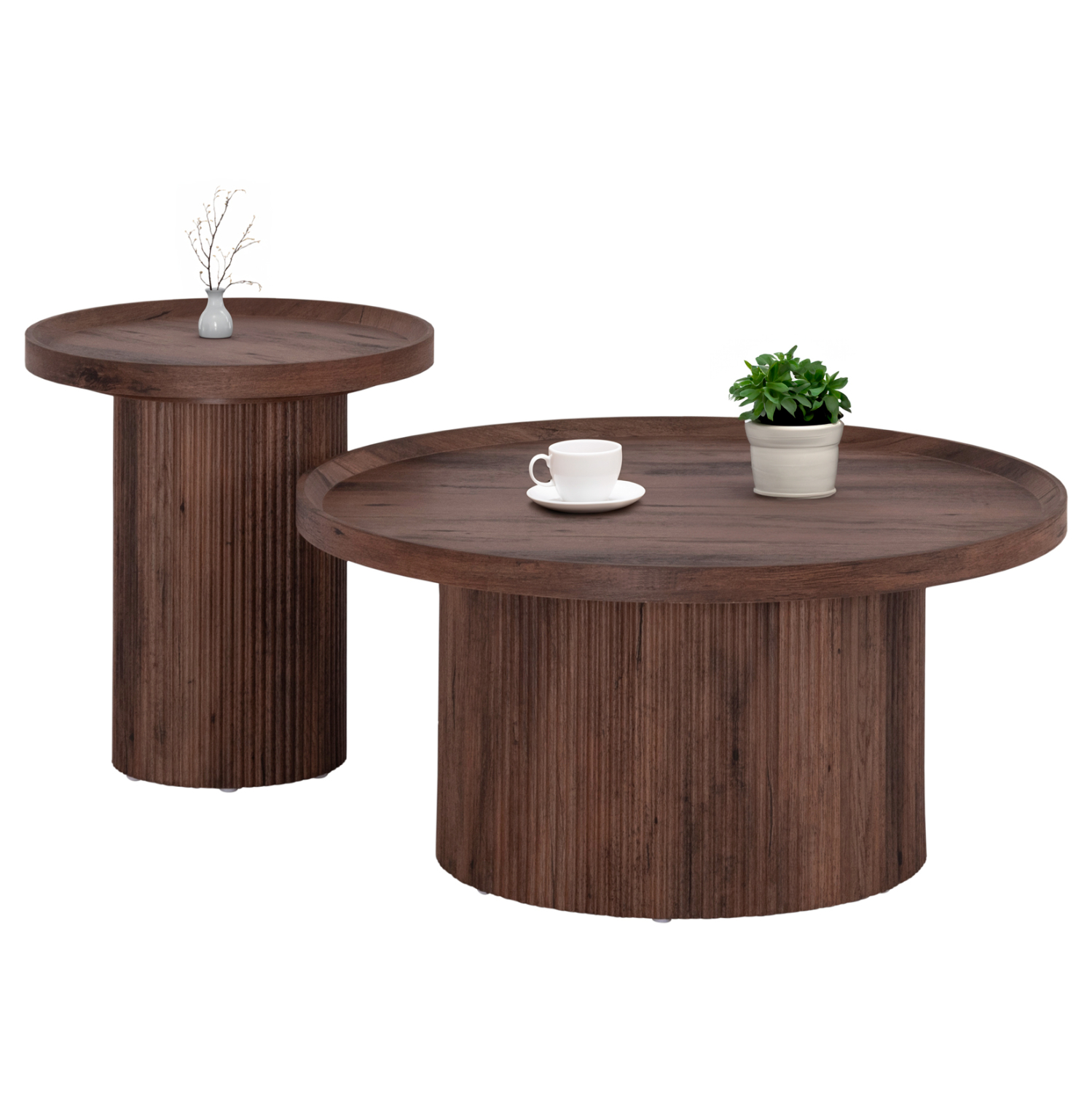 set-2tmch-trapezia-salonioy-fb921084-mdf ΣΕΤ 2ΤΜΧ ΤΡΑΠΕΖΙΑ ΣΑΛΟΝΙΟΥ MARGON HM21084 MDF ΣΚΟΥΡΟ ΚΑΦΕ Φ80εκ & Φ45εκ - Image 1