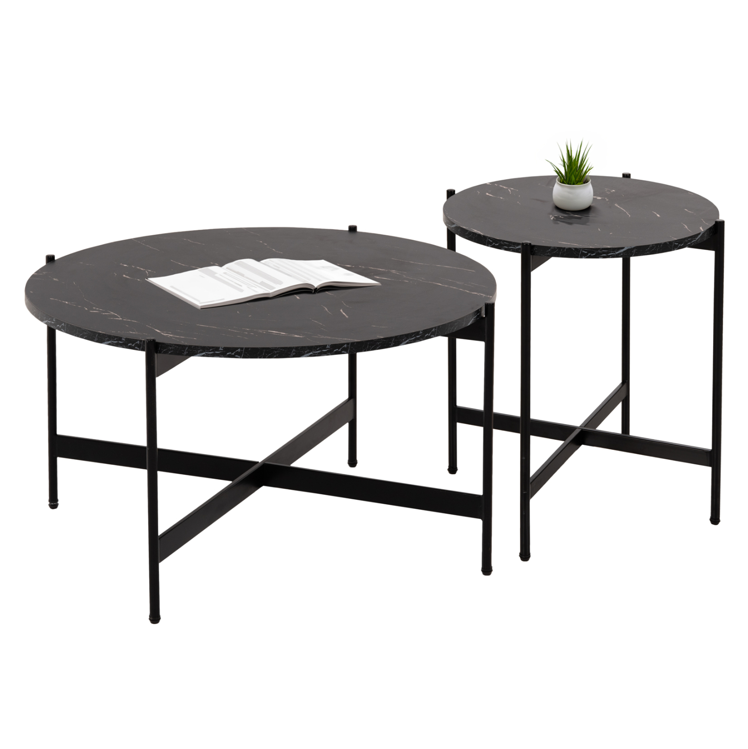 set-2tmch-trapezia-salonioy-fb921089-mdf ΣΕΤ 2ΤΜΧ ΤΡΑΠΕΖΙΑ ΣΑΛΟΝΙΟΥ RONDA HM21089 MDF ΜΑΥΡΟ ΜΑΡΜΑΡΟ Φ80εκ & Φ50εκ - Image 1