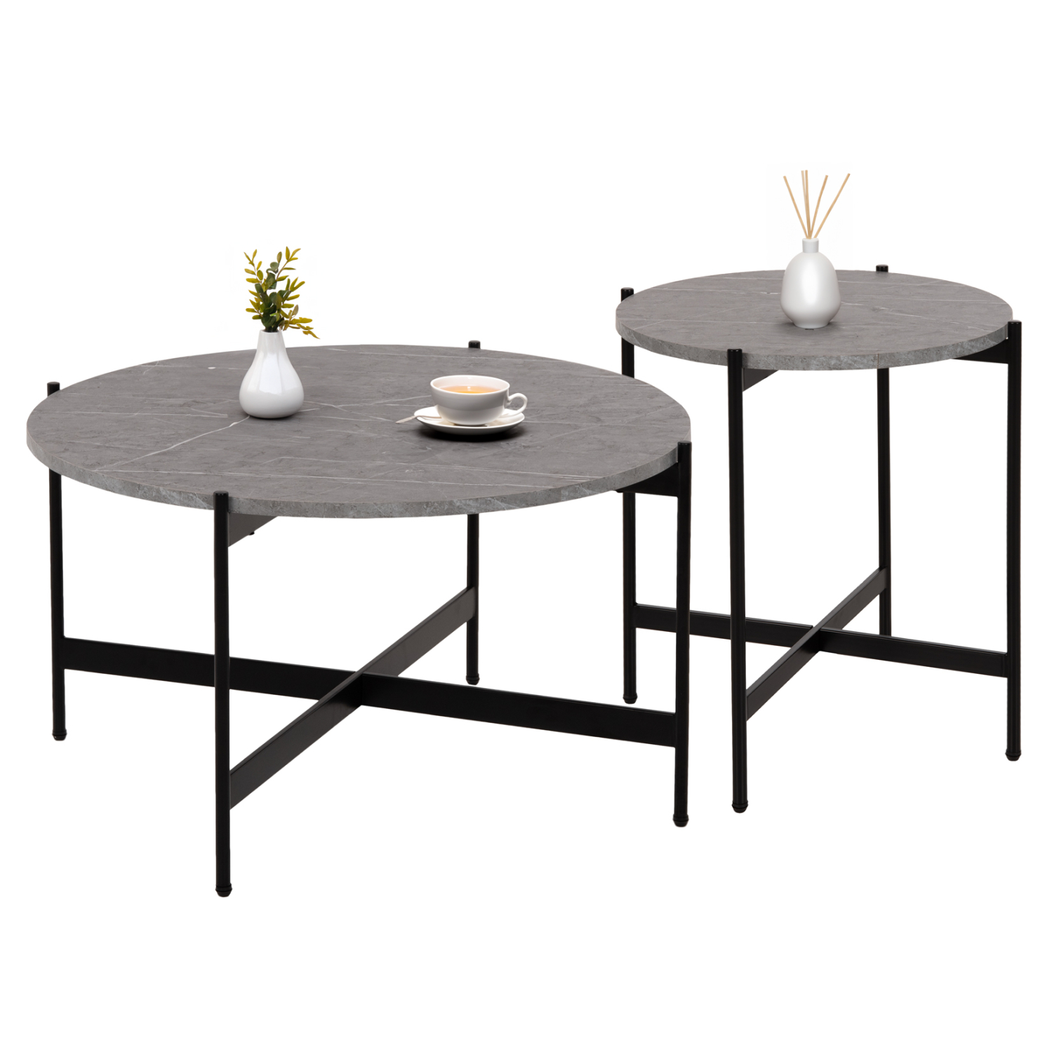 set-2tmch-trapezia-salonioy-fb92108901-m ΣΕΤ 2ΤΜΧ ΤΡΑΠΕΖΙΑ ΣΑΛΟΝΙΟΥ RONDA HM21089.01 MDF ΓΚΡΙ ΜΑΡΜΑΡΟ Φ80εκ & Φ50εκ - Image 1