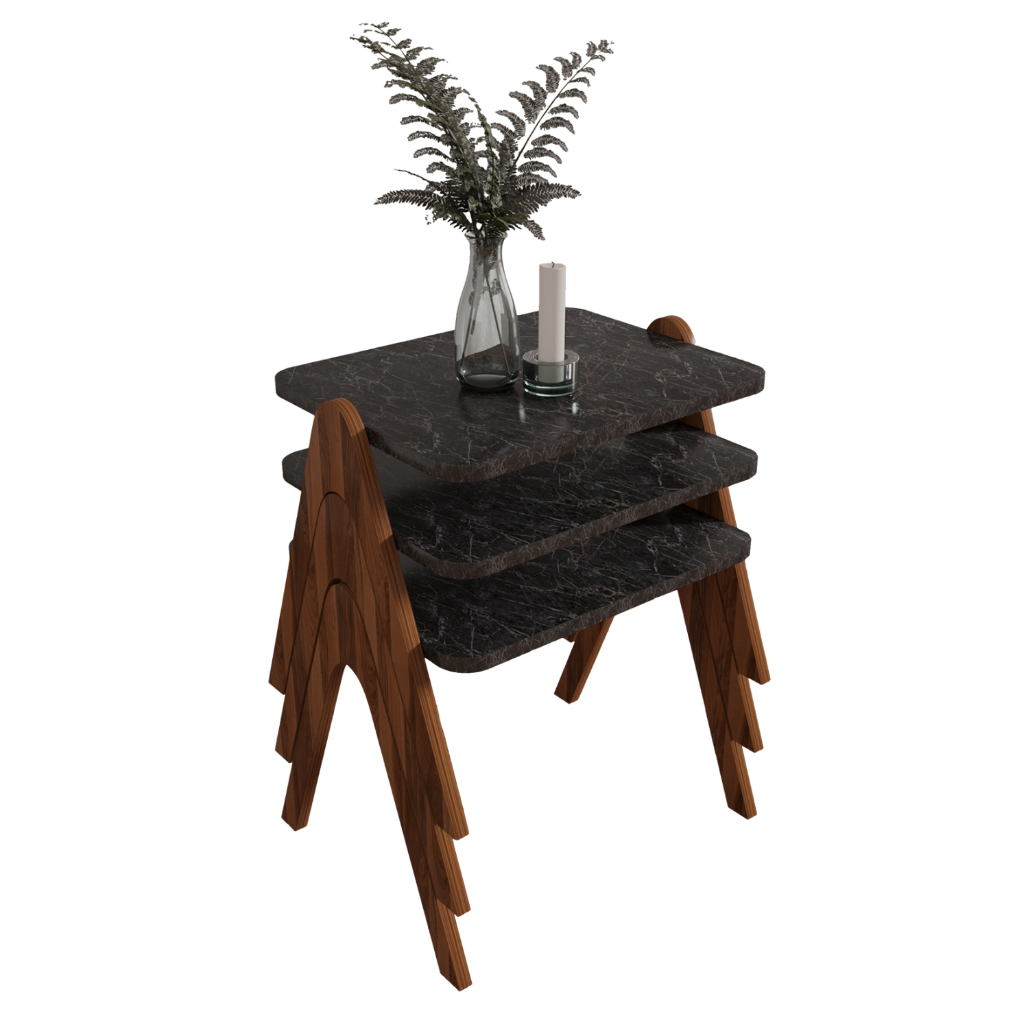 set-3tmch-boithitika-trapezakia-fb918176 ΣΕΤ 3ΤΜΧ ΒΟΗΘΗΤΙΚΑ ΤΡΑΠΕΖΑΚΙΑ REACHER HM18176.02 ΜΕΛΑΜΙΝΗ ΣΕ ΚΑΡΥΔΙ-ΜΑΥΡΟ ΜΑΡΜΑΡΟ 40x30x40Υεκ. - Image 1