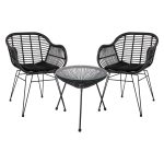 ΣΕΤ ΤΡΑΠΕΖΑΡΙΑΣ 3ΤΜΧ HM11871 ΜΕΤΑΛΛΟ & RATTAN ΣΕ ΜΑΥΡΟ ΧΡΩΜΑ