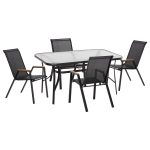 ΣΕΤ ΤΡΑΠΕΖΑΡΙΑΣ 5ΤΜΧ BRUNO HM10729.03 ΚΑΡΕΚΛΕΣ ΜΕΤΑΛΛΙΚΕΣ & ΤΡΑΠΕΖΙ 150x90εκ ΜΑΥΡΟ