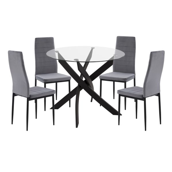 ΣΕΤ ΤΡΑΠΕΖΑΡΙΑΣ 5ΤΜΧ LADY HM21199.01 ΓΥΑΛΙ--ΜΕΤΑΛΛΟ ΣΕ ΜΑΥΡΟ & ΒΕΛΟΥΔΟ ΓΚΡΙ