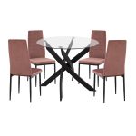 ΣΕΤ ΤΡΑΠΕΖΑΡΙΑΣ 5ΤΜΧ LADY HM21199.02 ΓΥΑΛΙ--ΜΕΤΑΛΛΟ ΣΕ ΜΑΥΡΟ & ΒΕΛΟΥΔΟ ΣΑΠΙΟ ΜΗΛΟ