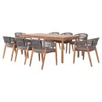 ΣΕΤ ΤΡΑΠΕΖΑΡΙΑΣ 9ΤΜΧ NAVANT HM21066.01 ΤΡΑΠΕΖΙ ΜΕ 8 ΚΑΡΕΚΛΕΣ ΞΥΛΟ ΑΚΑΚΙΑΣ-ΣΧΟΙΝΙ ΓΚΡΙ - Image 5