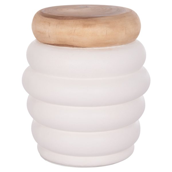 ΣΚΑΜΠΟ PUFFAT HM18172.02 FIBER CEMENT ΛΕΥΚΟ- ΞΥΛΟ TEAK TOP Φ45x46Υεκ.