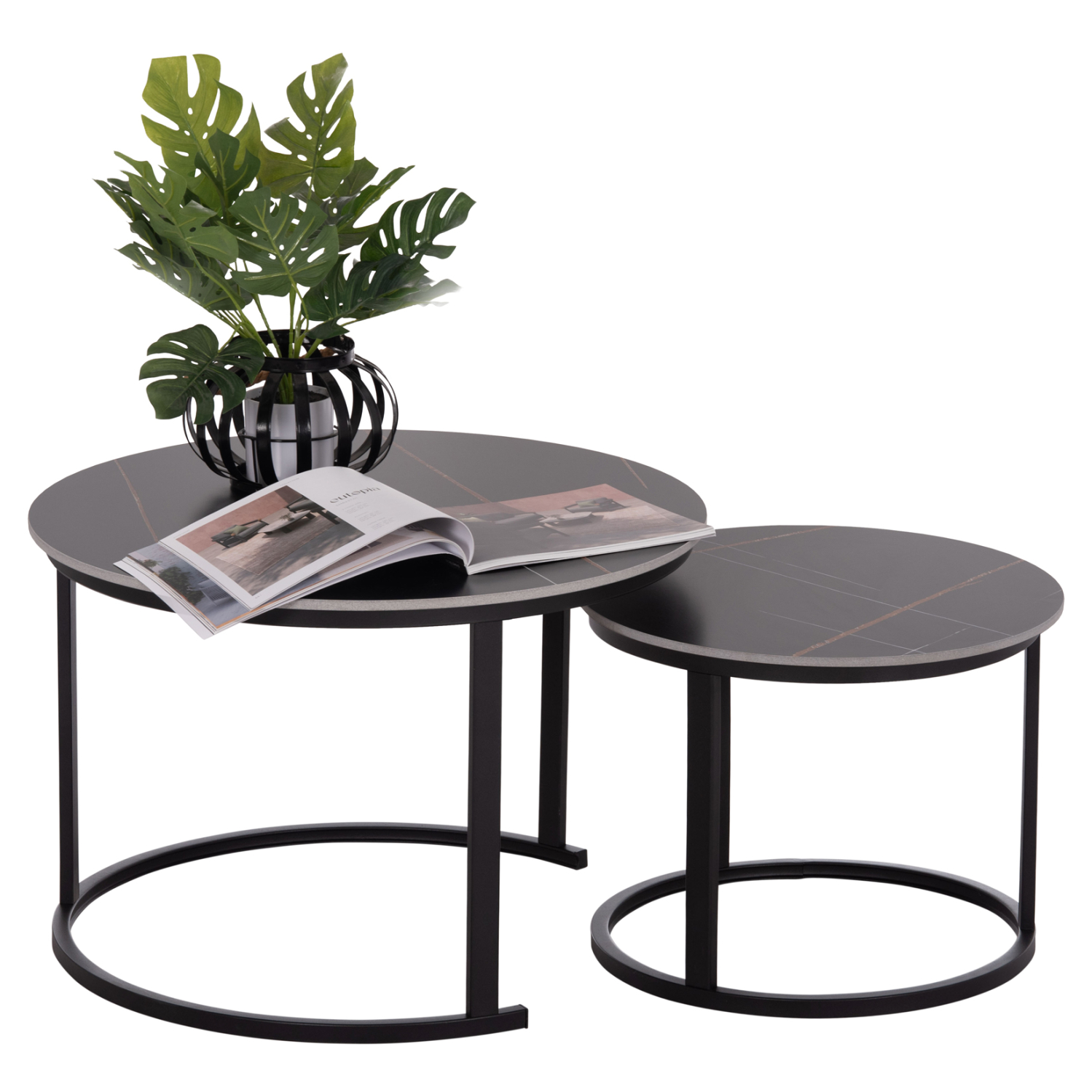trapezi-salonioy-2tmch-fb91814002-kerami ΤΡΑΠΕΖΙ ΣΑΛΟΝΙΟΥ 2ΤΜΧ TALOS ΚΕΡΑΜΙΚΟ TOP ΜΕ ΟΨΗ ΜΑΥΡΟΥ ΜΑΡΜΑΡΟΥ HM18140.02 Φ70+Φ50 - Image 1