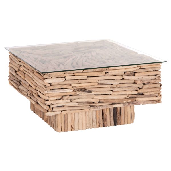 ΤΡΑΠΕΖΙ ΣΑΛΟΝΙΟΥ ΤΕΤΡΑΓΩΝΟ SPARROW HM9960 DRIFTWOOD--ΓΥΑΛΙ 95x95x51,5Υεκ.