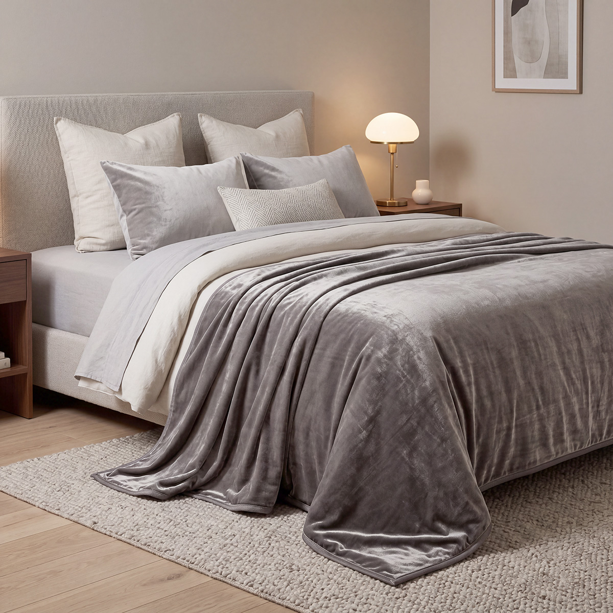 12550_Grey Beauty Home Κουβέρτα μονή Velora Art 12550 100% polyester super soft 550gsm 160x220 Γκρι - Image 1