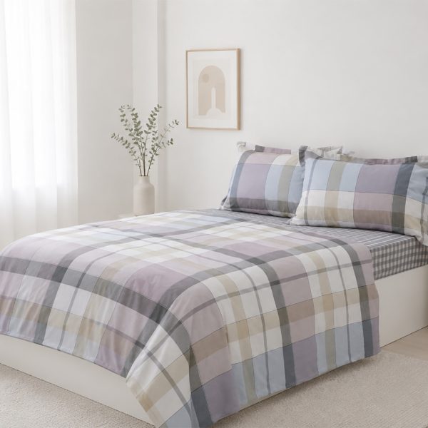 Σετ σεντόνια βαμβακερά 200TC (160cm x 200cm + 35cm) grid SilkFashion