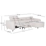 ΚΑΝΑΠΕΣ ΔΕΞΙΑ ΓΩΝΙΑ 3Θ ΜΕ RECLINE VALENTE HM3317.02R ΜΠΕΖ ΥΦΑΣΜΑ 275x160x104Yεκ - Image 2