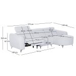 ΚΑΝΑΠΕΣ ΔΕΞΙΑ ΓΩΝΙΑ 3Θ ΜΕ RECLINE VALENTE HM3317.01R ΑΝΟΙΧΤΟ ΓΚΡΙ ΥΦΑΣΜΑ 275x160x104Yεκ - Image 2
