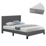ΚΡΕΒΑΤΙ ΔΙΠΛΟ & ΣΤΡΩΜΑ TRILLOP HM10763.01 ΓΚΡΙ ΥΦΑΣΜΑ--ΓΙΑ 160x200εκ